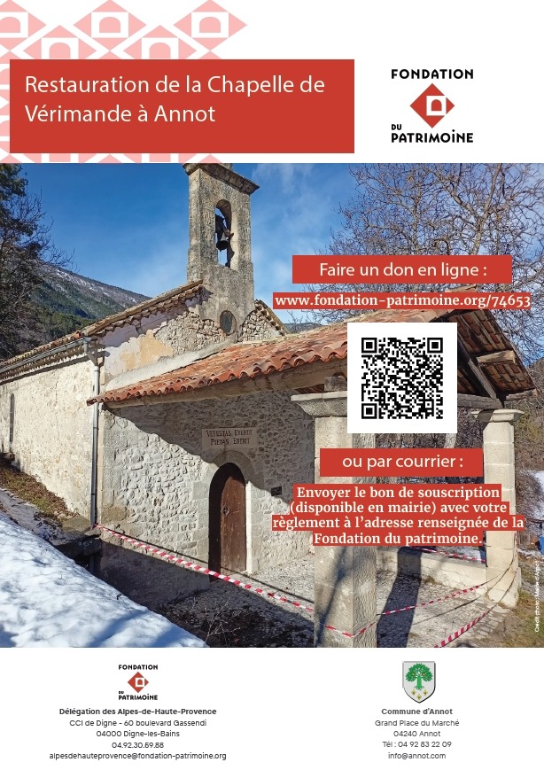 Souscription pour la réfection de la chapelle de Vérimande, Fondation du Patrimoine